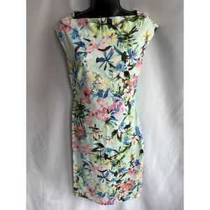 Zara Mint Green Pink Floral Midi Dress Size M Sheath Romantic 60s Colorful 70s